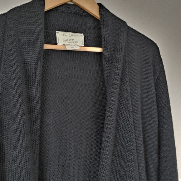 La Llama Alpaca Wool Long Cardigan Sweater - Black Size Large - Picture 12 of 13